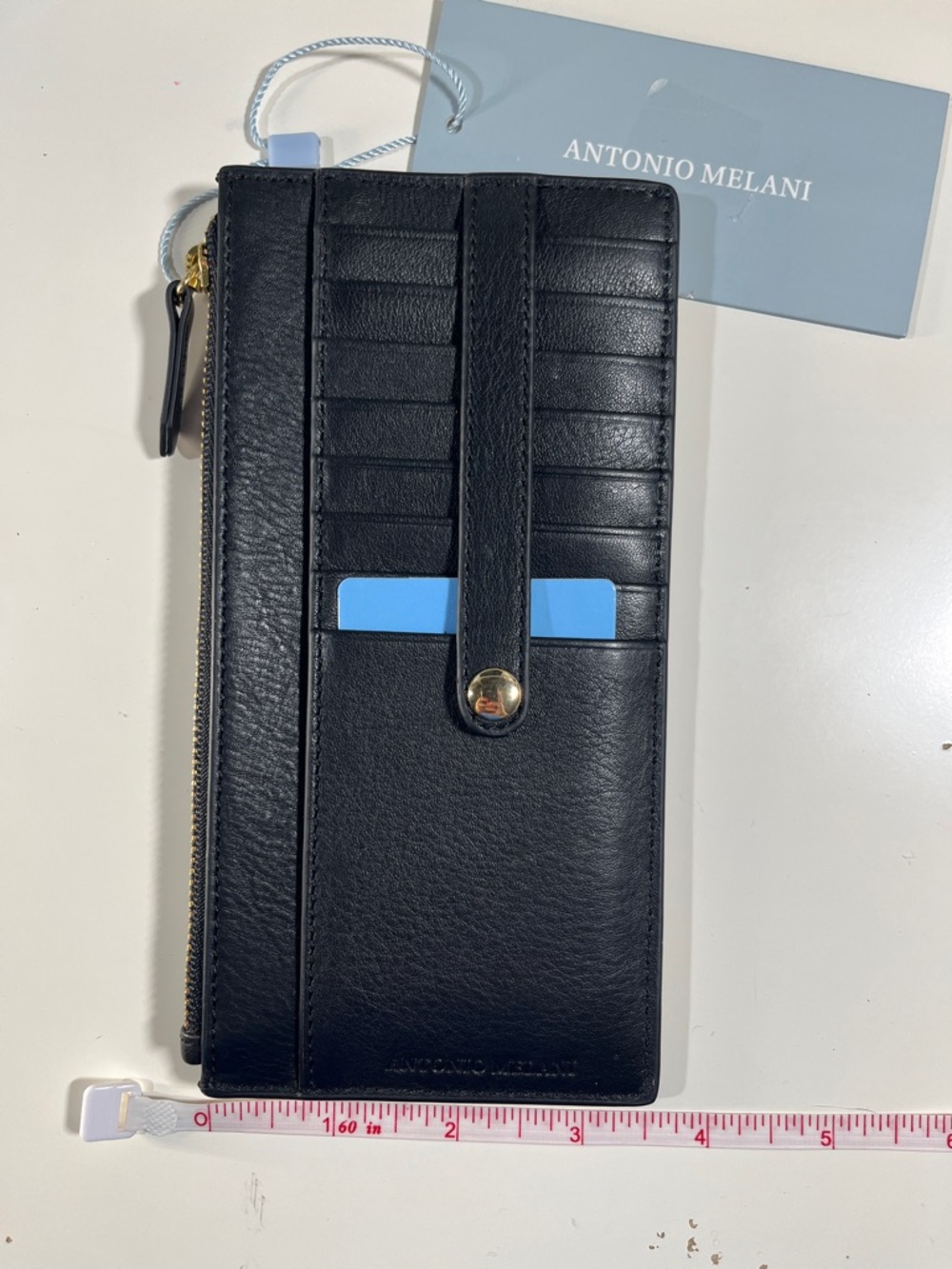 ANTONIO MELANI Black Leather Zip Clutch Wallet - Picture 2 of 2